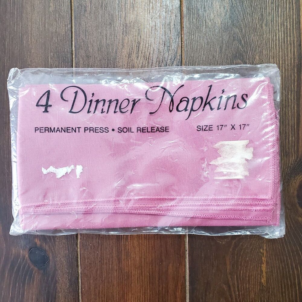 Bardwil Dinner Napkins Rose Pink Set 4 in Package 17" sq Permanent Press Vintage